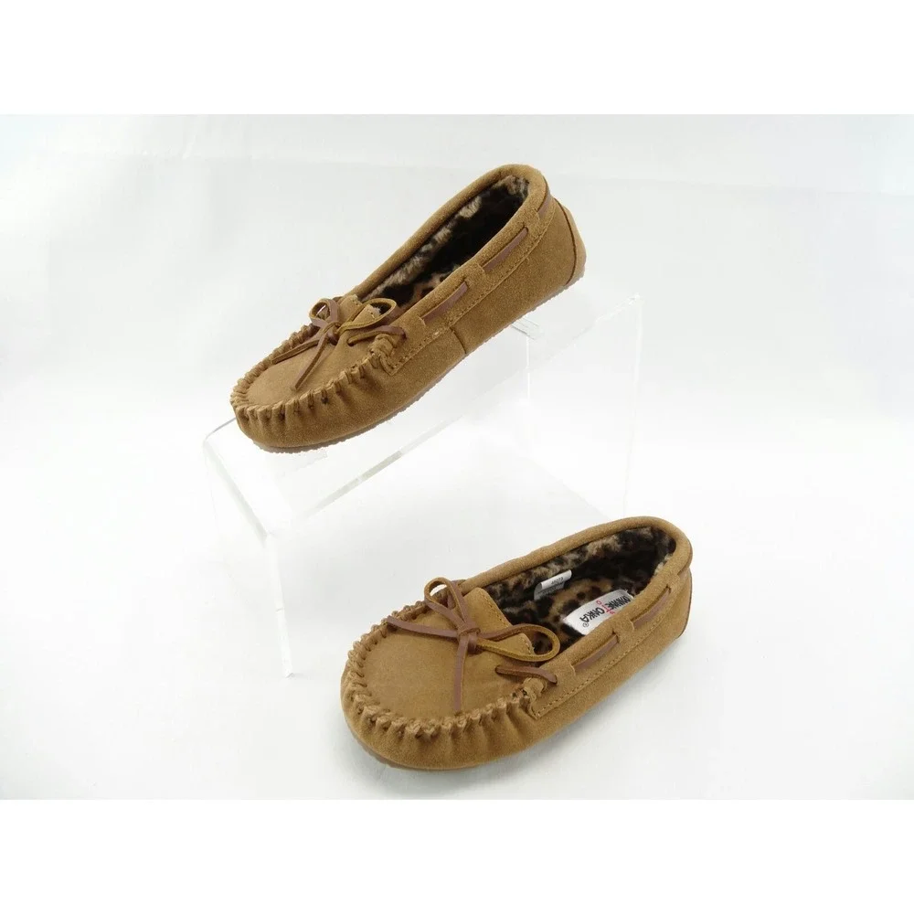 Minnetonka Cute Girl's Faux Leopard Fur Lined‎ Brown Slipper 48273 Youth Size 13